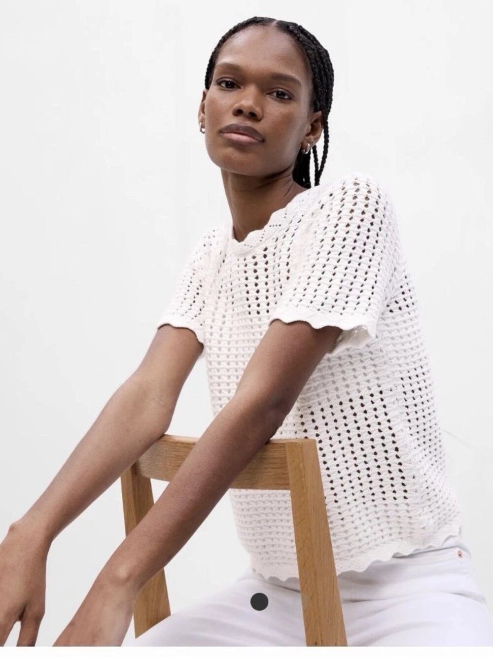 NWT GAP White Crochet Short Sleeve Knit 100% Cotton Sweater